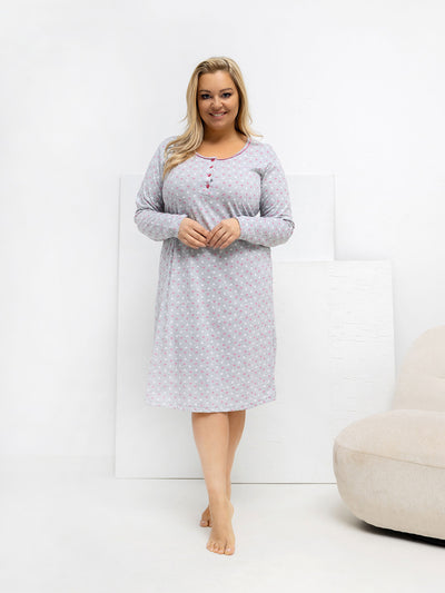 Szara nocna koszula plus size z bawełny