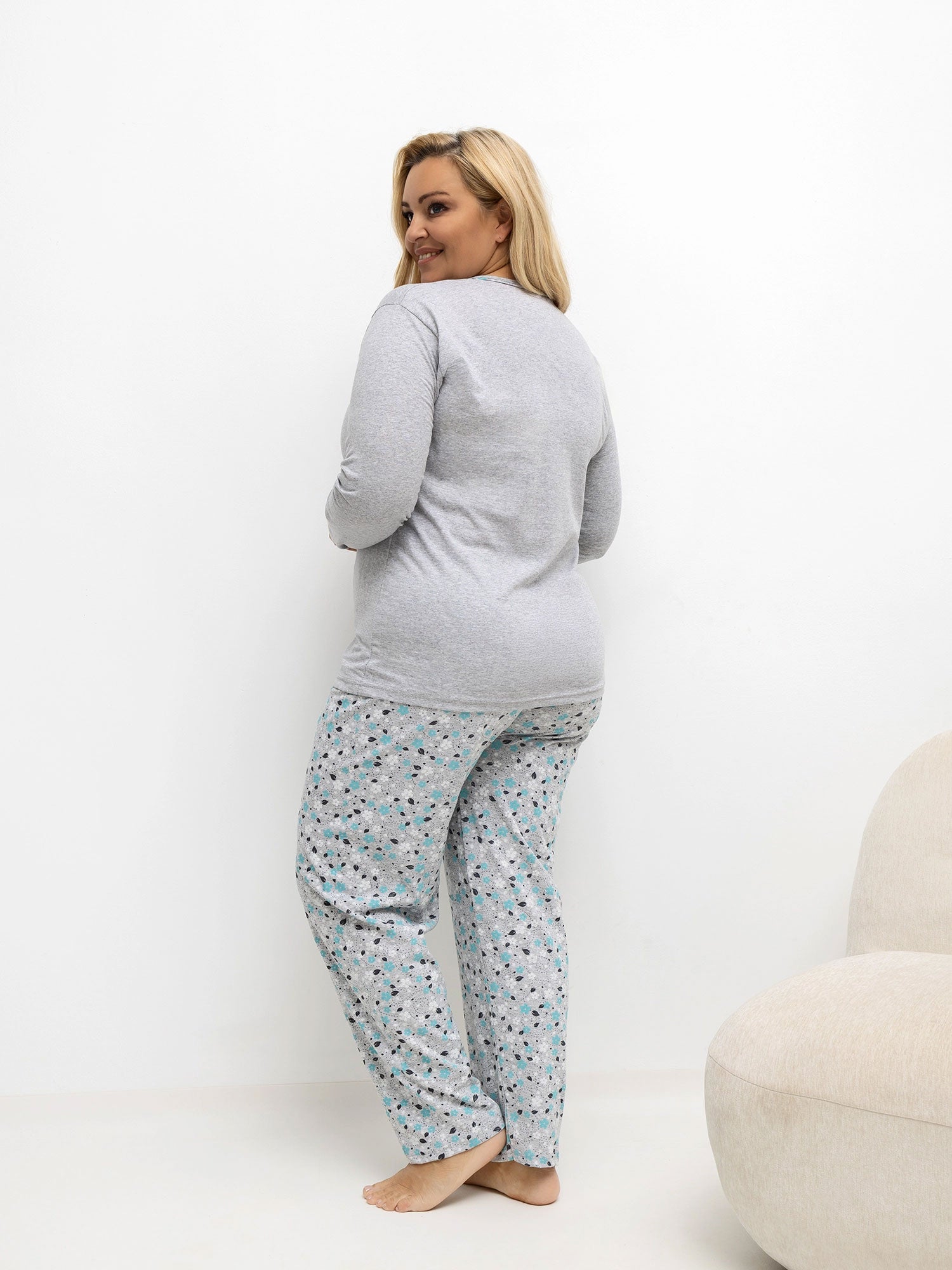 Szara damska piżama plus size z bawełny