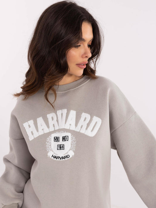 Szara dresowa bluza bez kaptura z ociepleniem