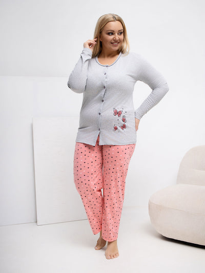 Szara damska piżama plus size z rozpinaną bluzką