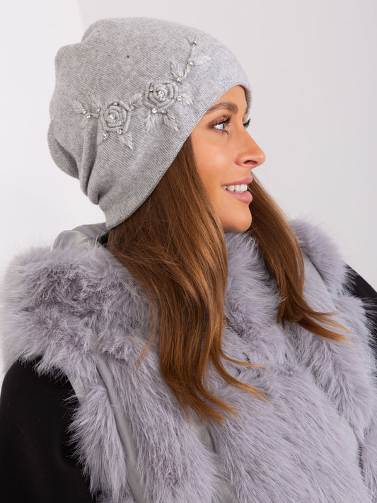 Szara dzianinowa czapka beanie z bawełną