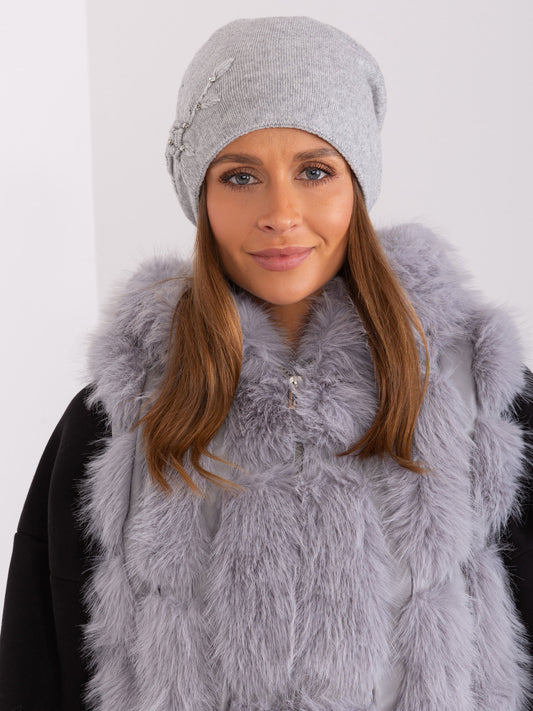Szara dzianinowa czapka beanie z bawełną