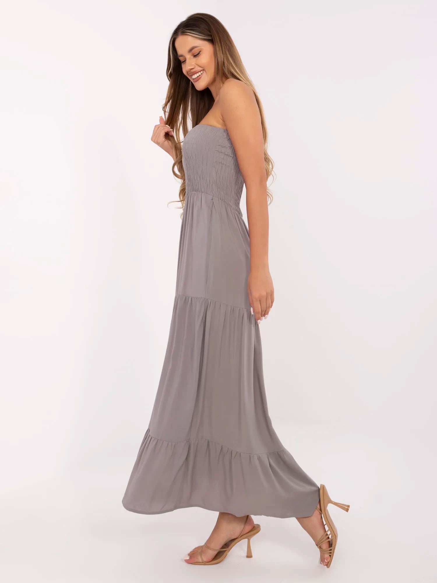 FRESH MADE Szara maxi sukienka z falbaną