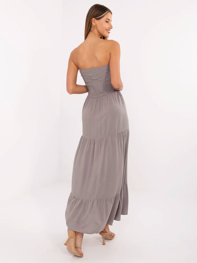 FRESH MADE Szara maxi sukienka z falbaną