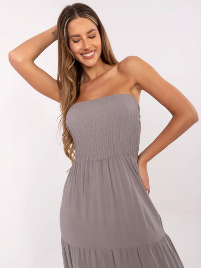 FRESH MADE Szara maxi sukienka z falbaną