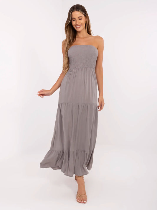 FRESH MADE Szara maxi sukienka z falbaną