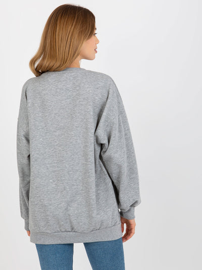 Szara luźna bluza oversize bez kaptura z haftem