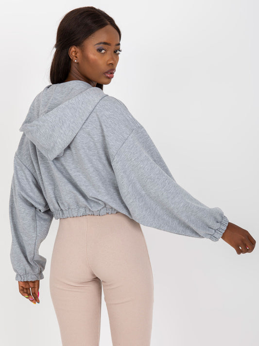 Szara melanżowa krotka bluza basic ze ściągaczem RUE PARIS