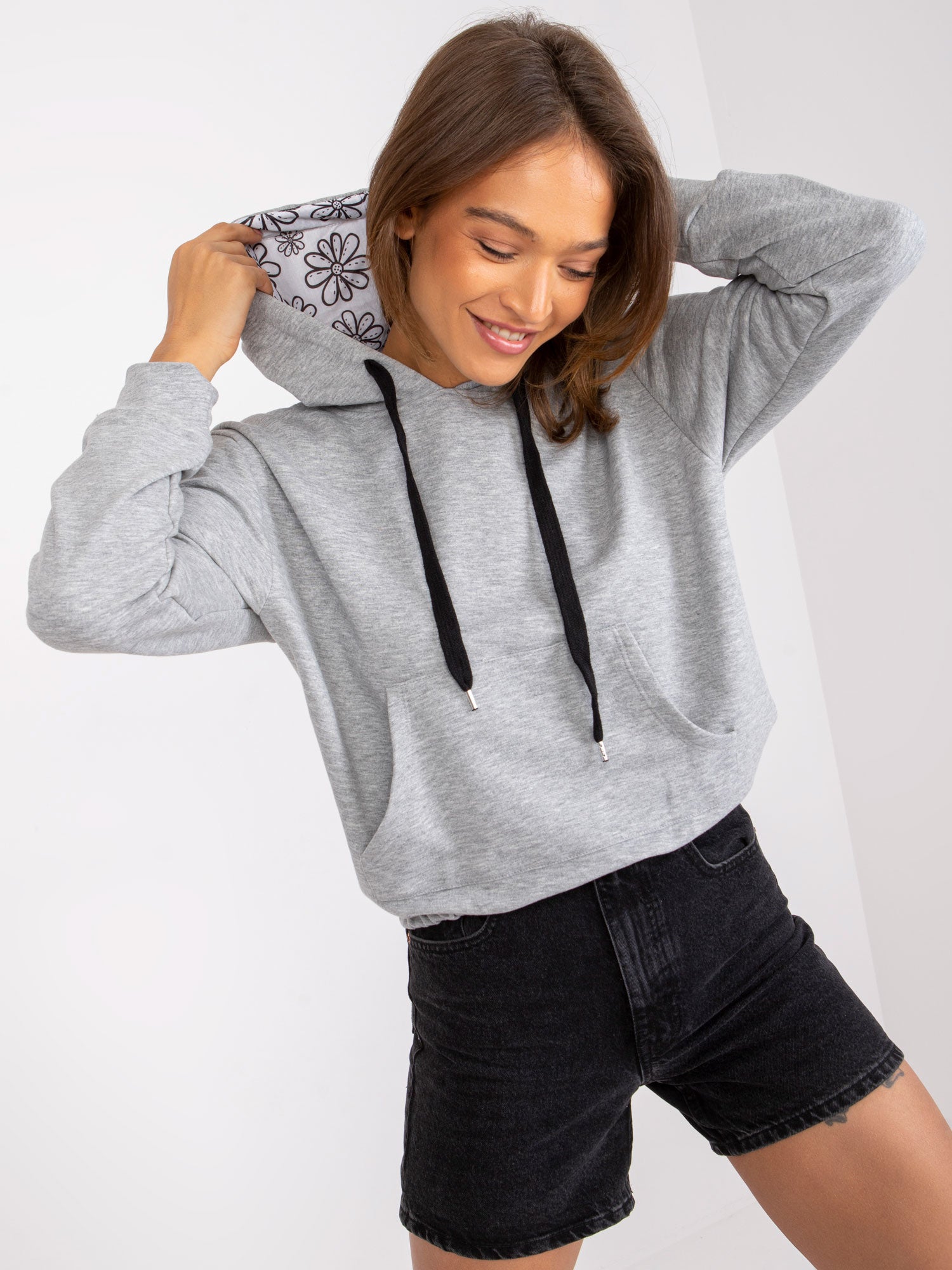 Szara melanżowa dresowa damska bluza bawełniana