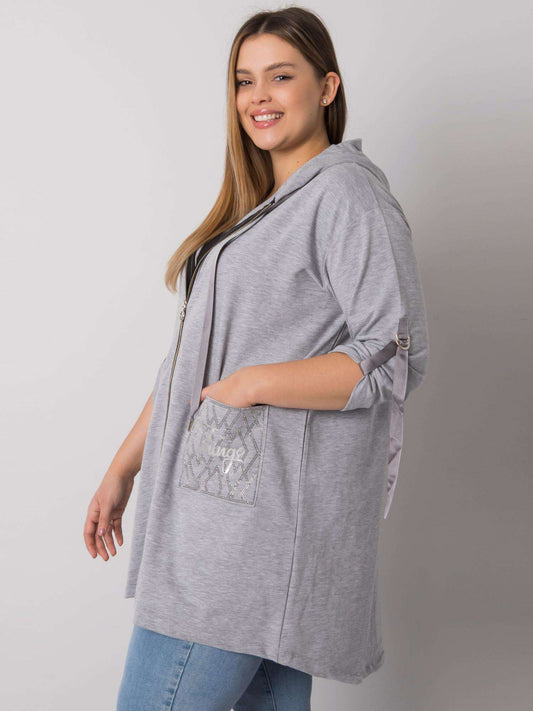 Szara melanżowa bluza plus size z kapturem i aplikacjami