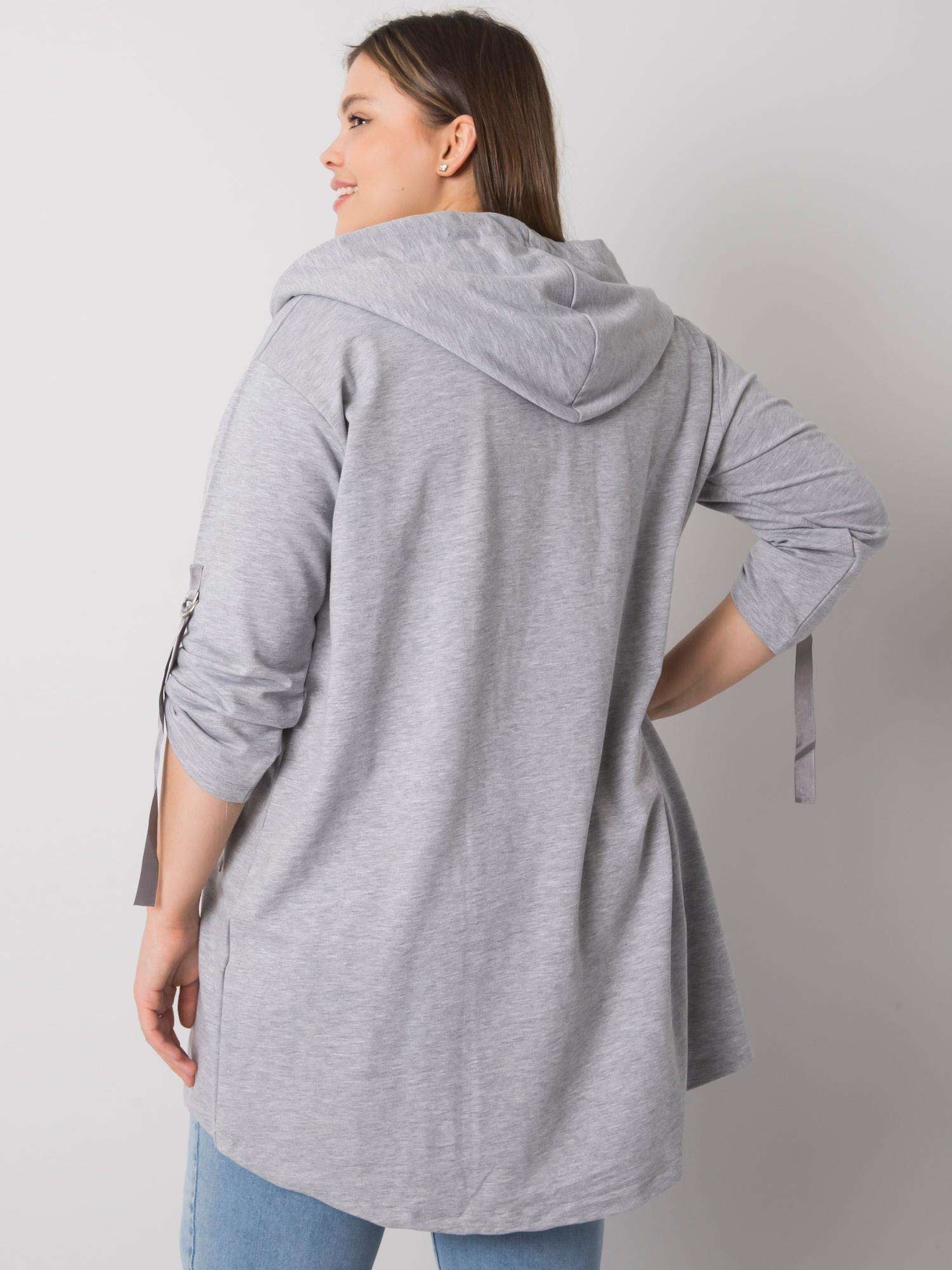 Szara melanżowa bluza plus size z kapturem i aplikacjami