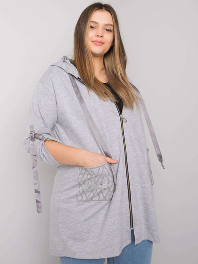 Szara melanżowa bluza plus size z kapturem i aplikacjami