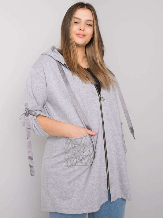 Szara melanżowa bluza plus size z kapturem i aplikacjami