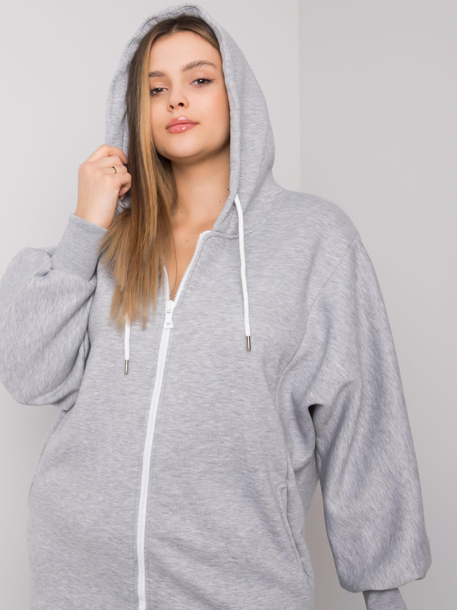Szara melanżowa bluza plus size z kieszeniami