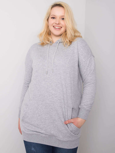 Szara melanżowa bawełniana bluza plus size z kapturem