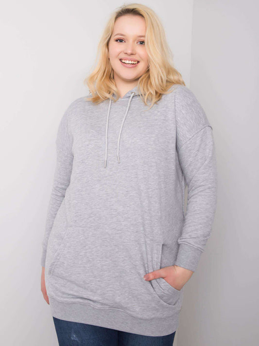 Szara melanżowa bawełniana bluza plus size z kapturem