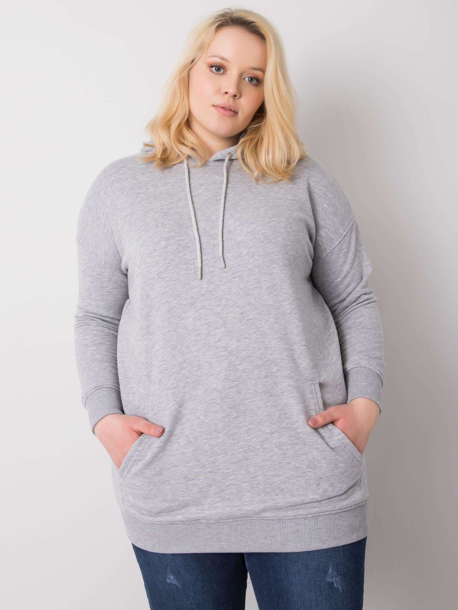 Szara melanżowa bawełniana bluza plus size z kapturem
