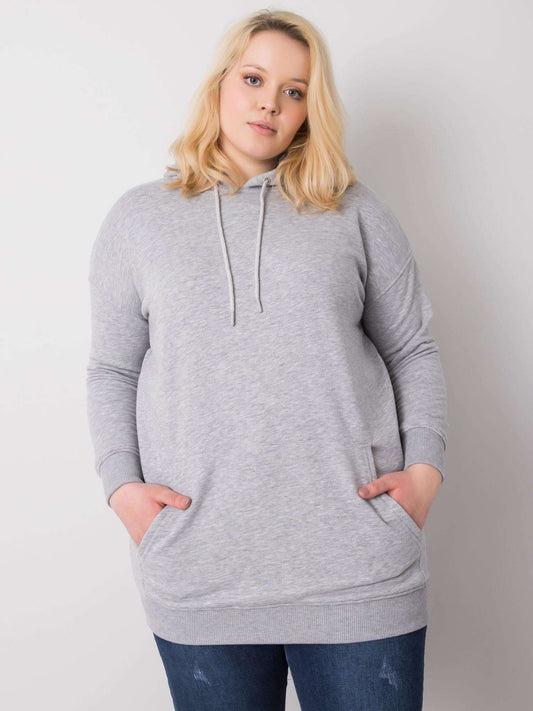 Szara melanżowa bawełniana bluza plus size z kapturem