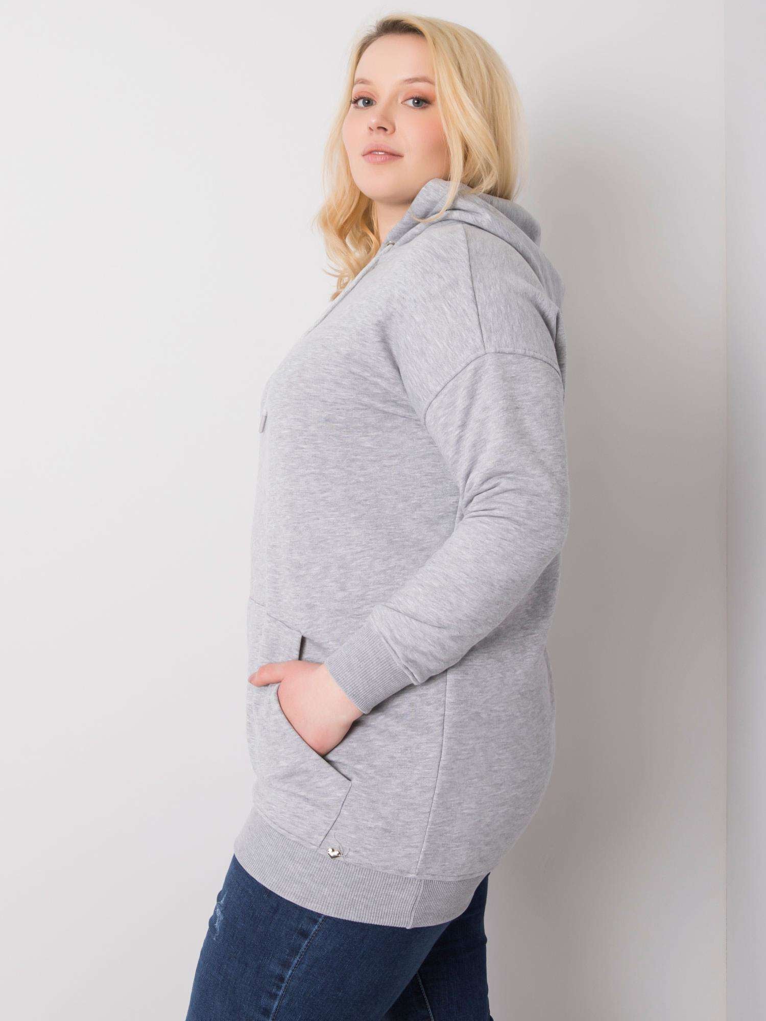 Szara melanżowa bawełniana bluza plus size z kapturem