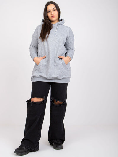 Szara melanżowa bawełniana bluza plus size z kapturem