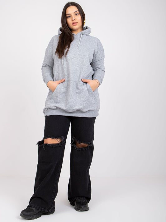 Szara melanżowa bawełniana bluza plus size z kapturem