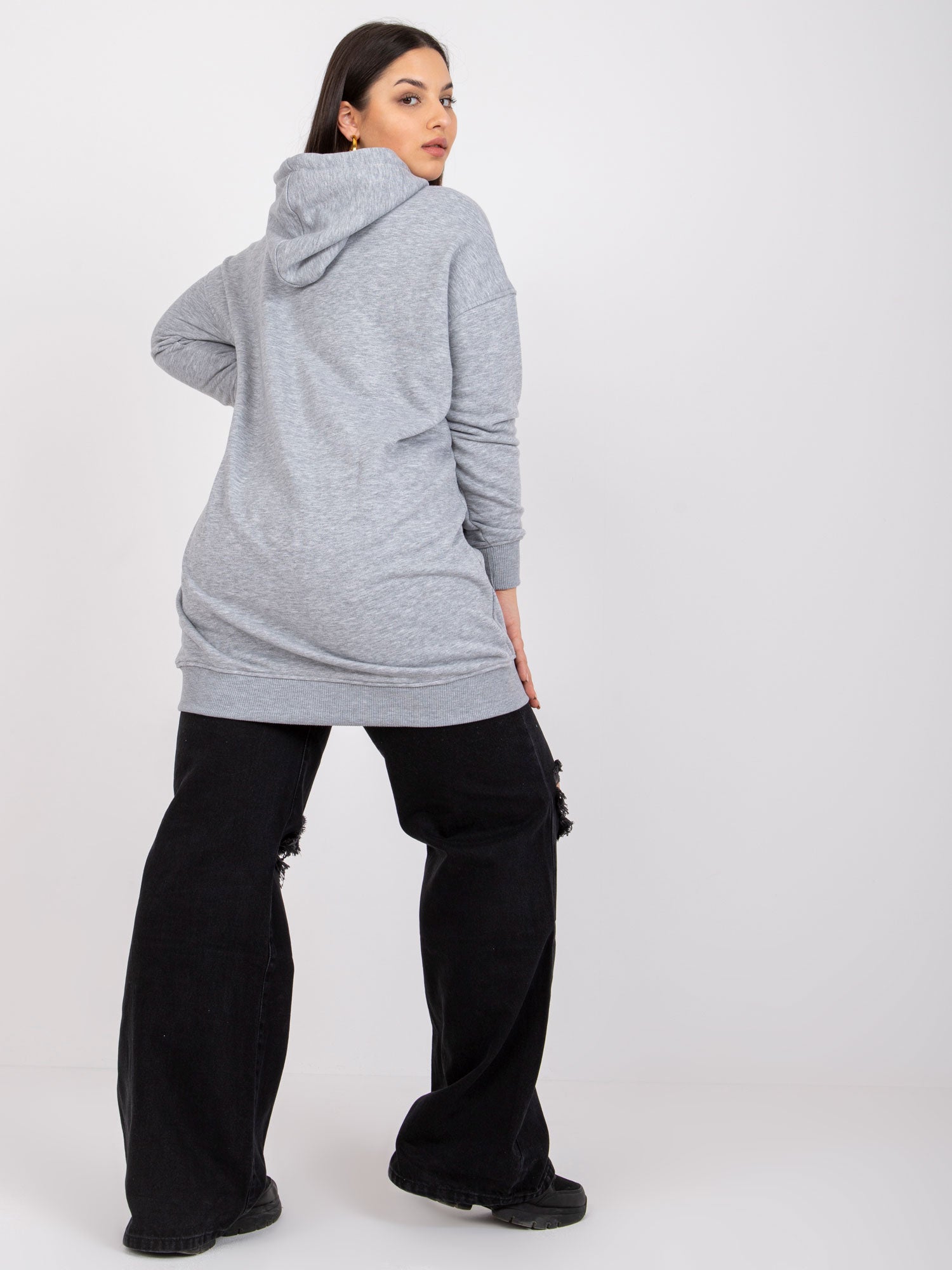 Szara melanżowa bawełniana bluza plus size z kapturem