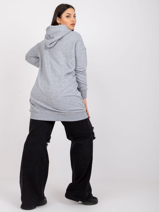 Szara melanżowa bawełniana bluza plus size z kapturem