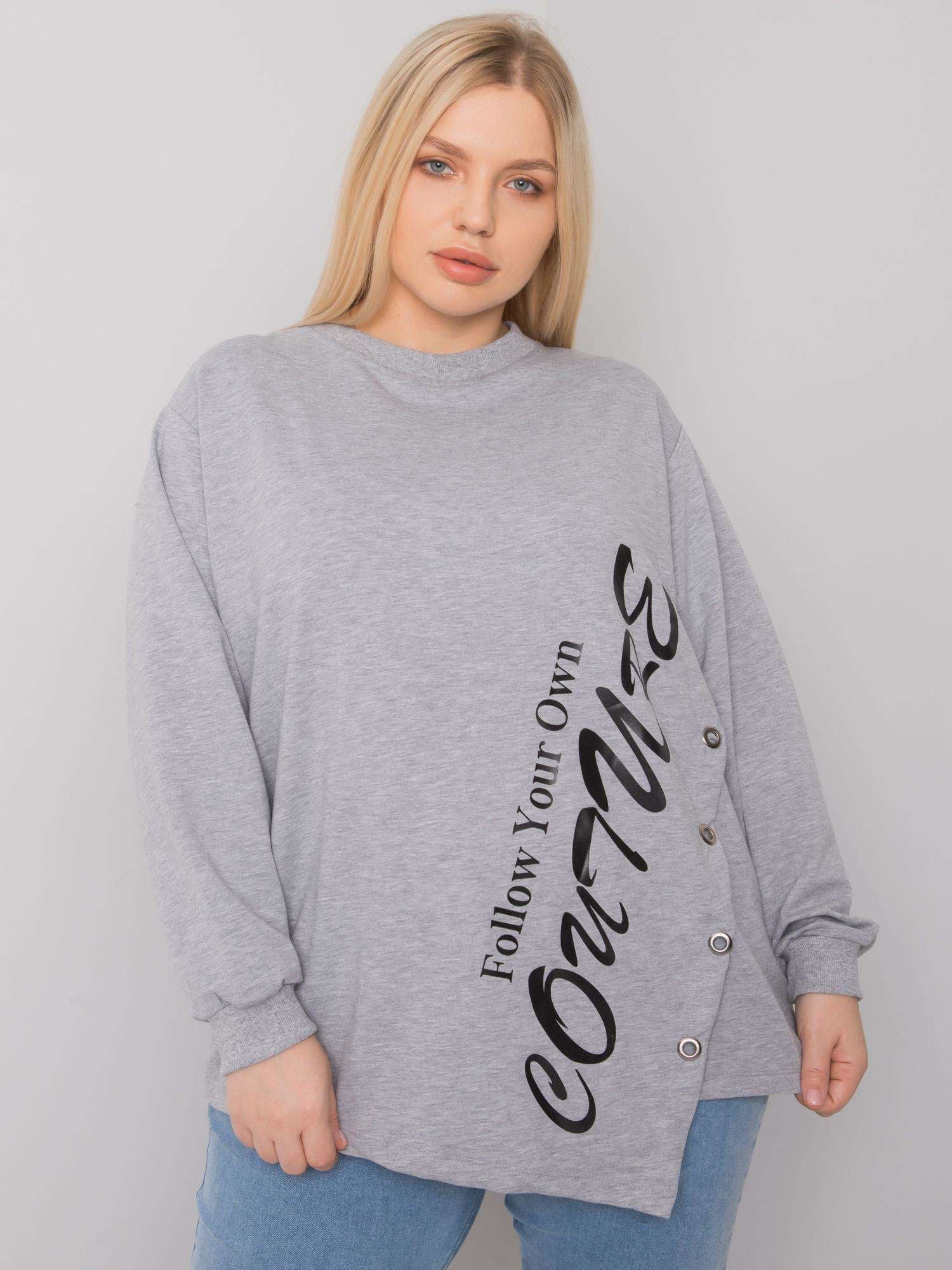 Szara melanżowa bluzka plus size z napisem