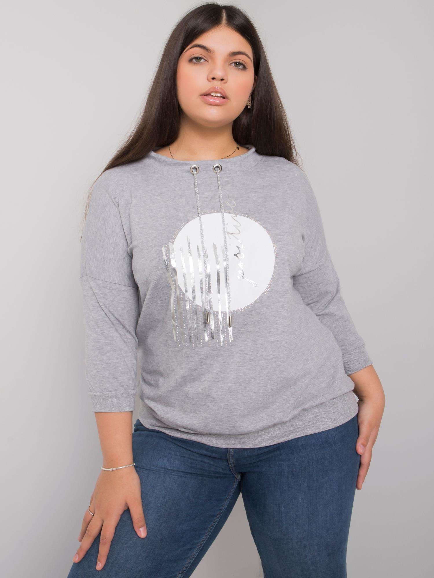 Szara melanżowa bluzka plus size z dżetami