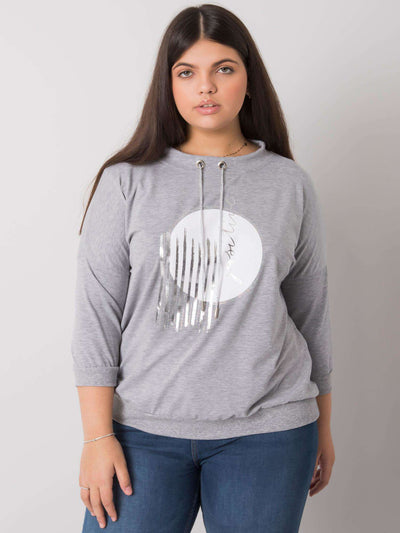 Szara melanżowa bluzka plus size z dżetami
