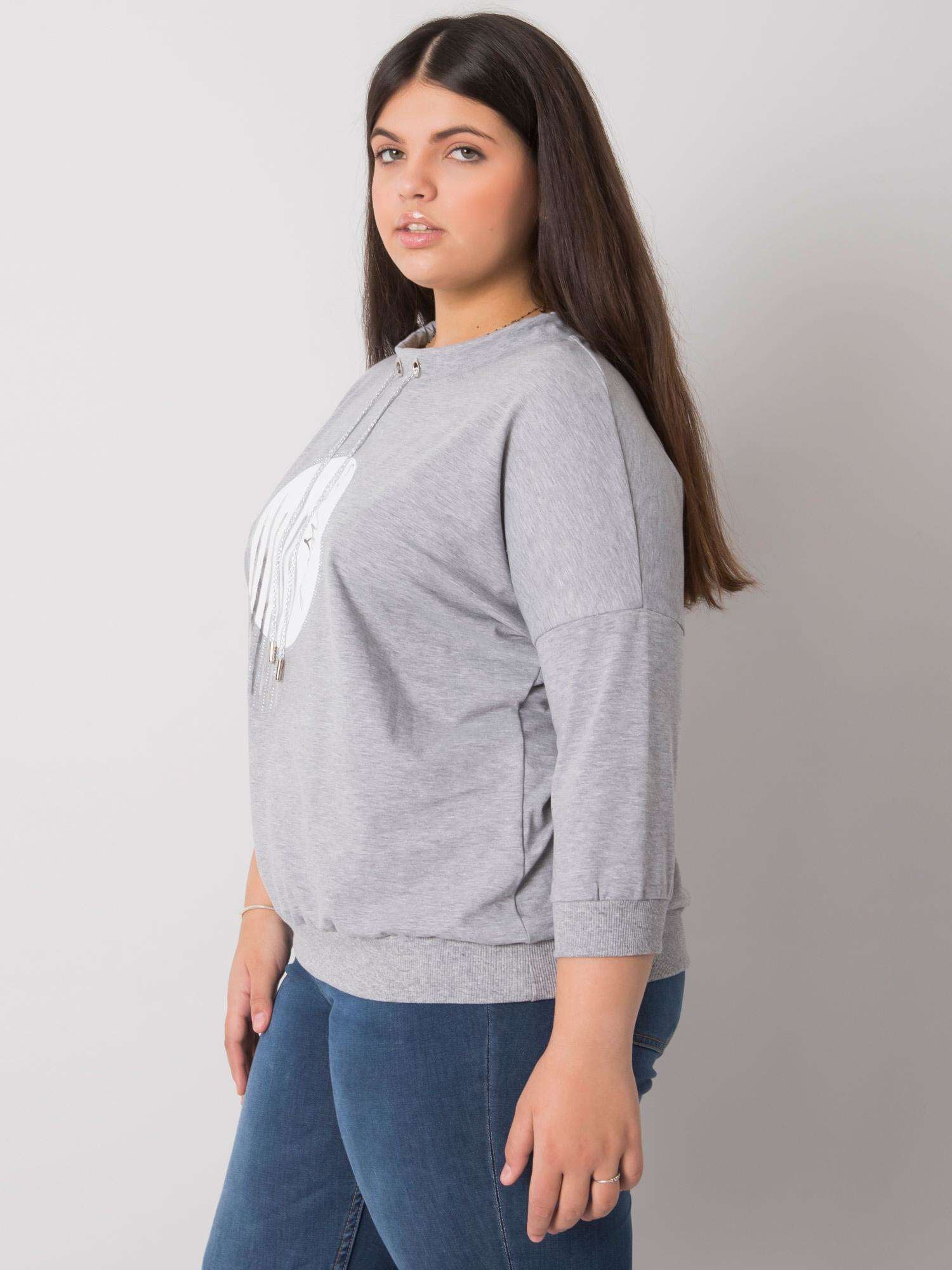 Szara melanżowa bluzka plus size z dżetami