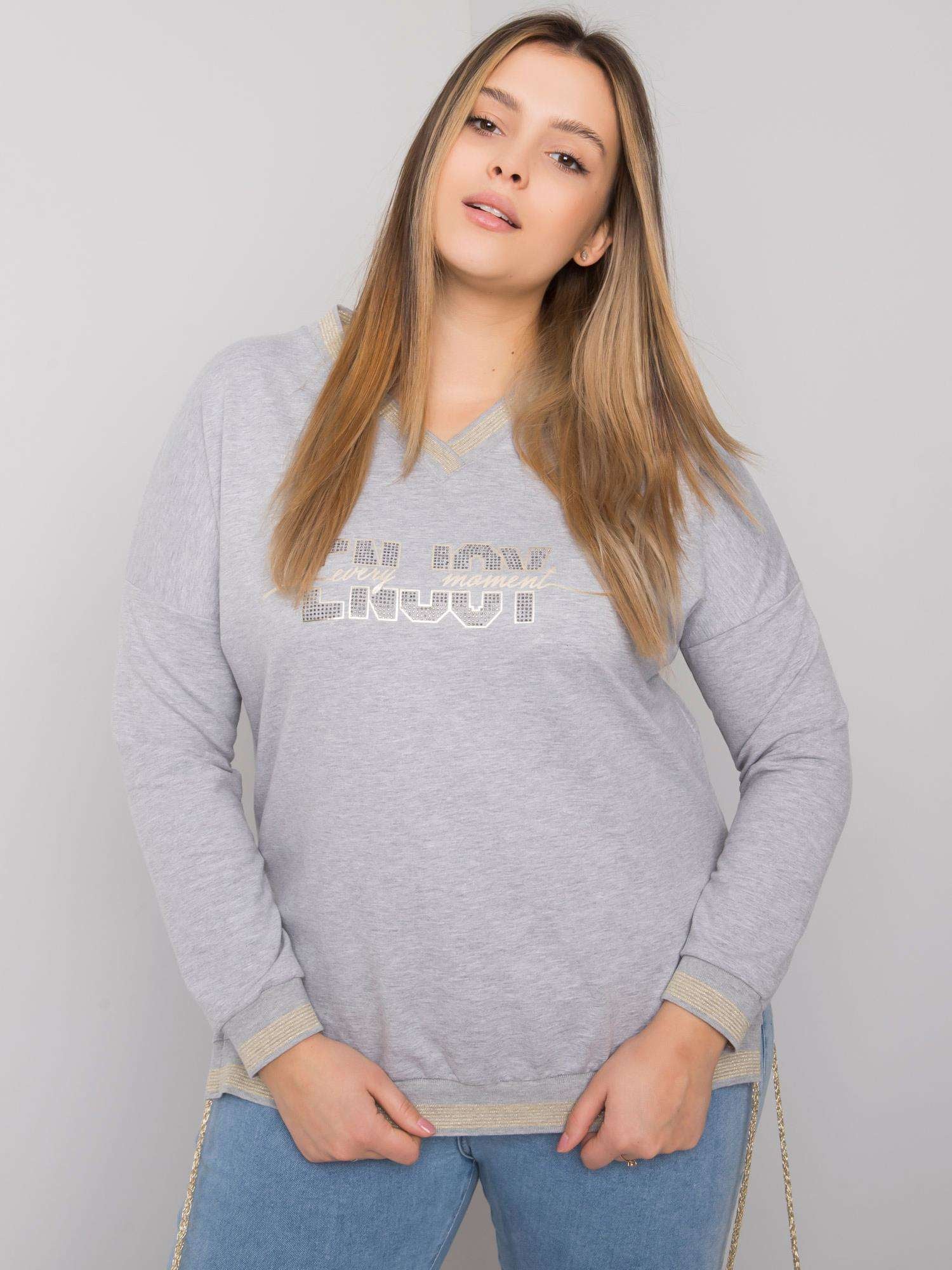 Szara melanżowa bluzka plus size z napisami
