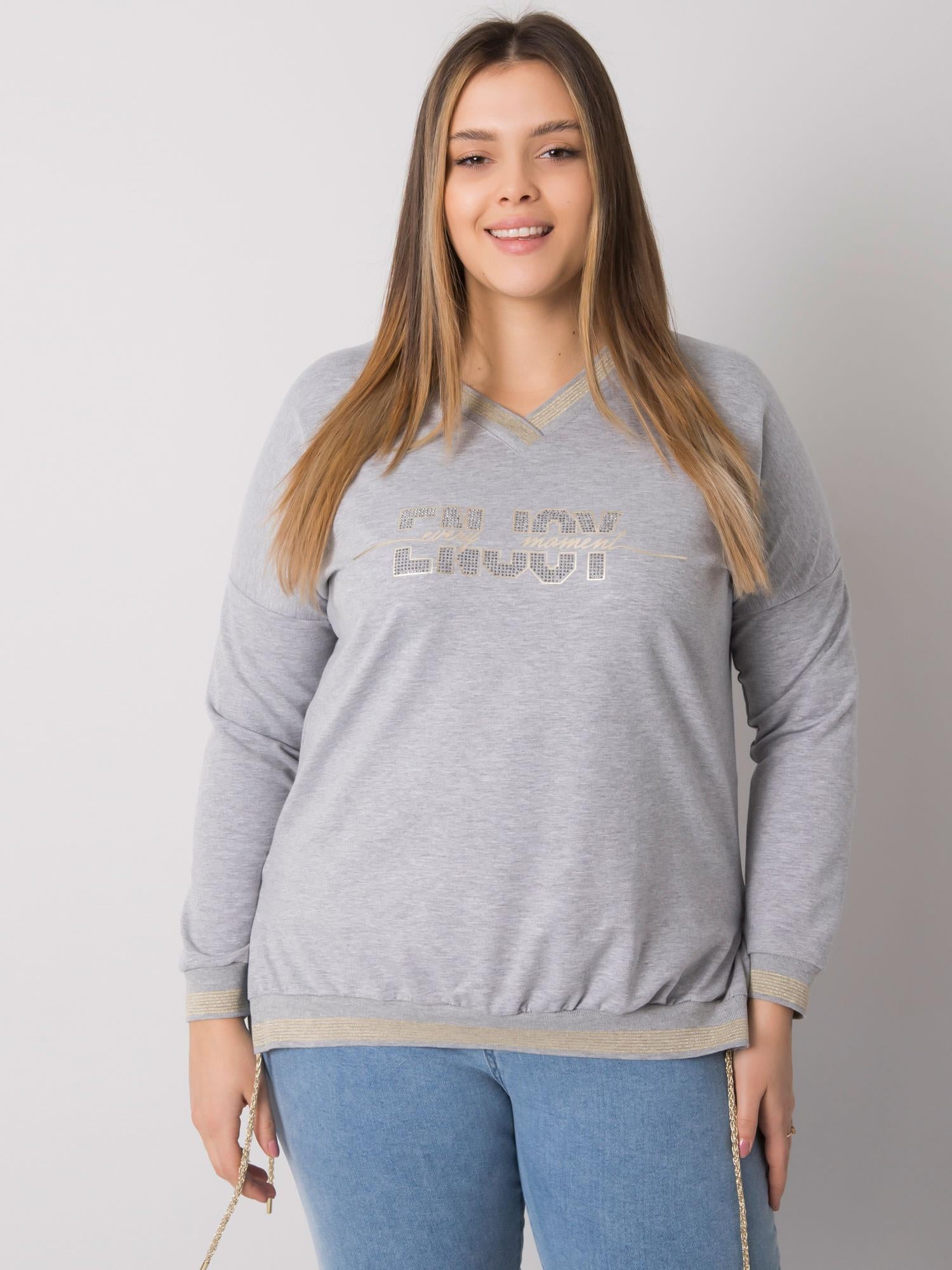 Szara melanżowa bluzka plus size z napisami