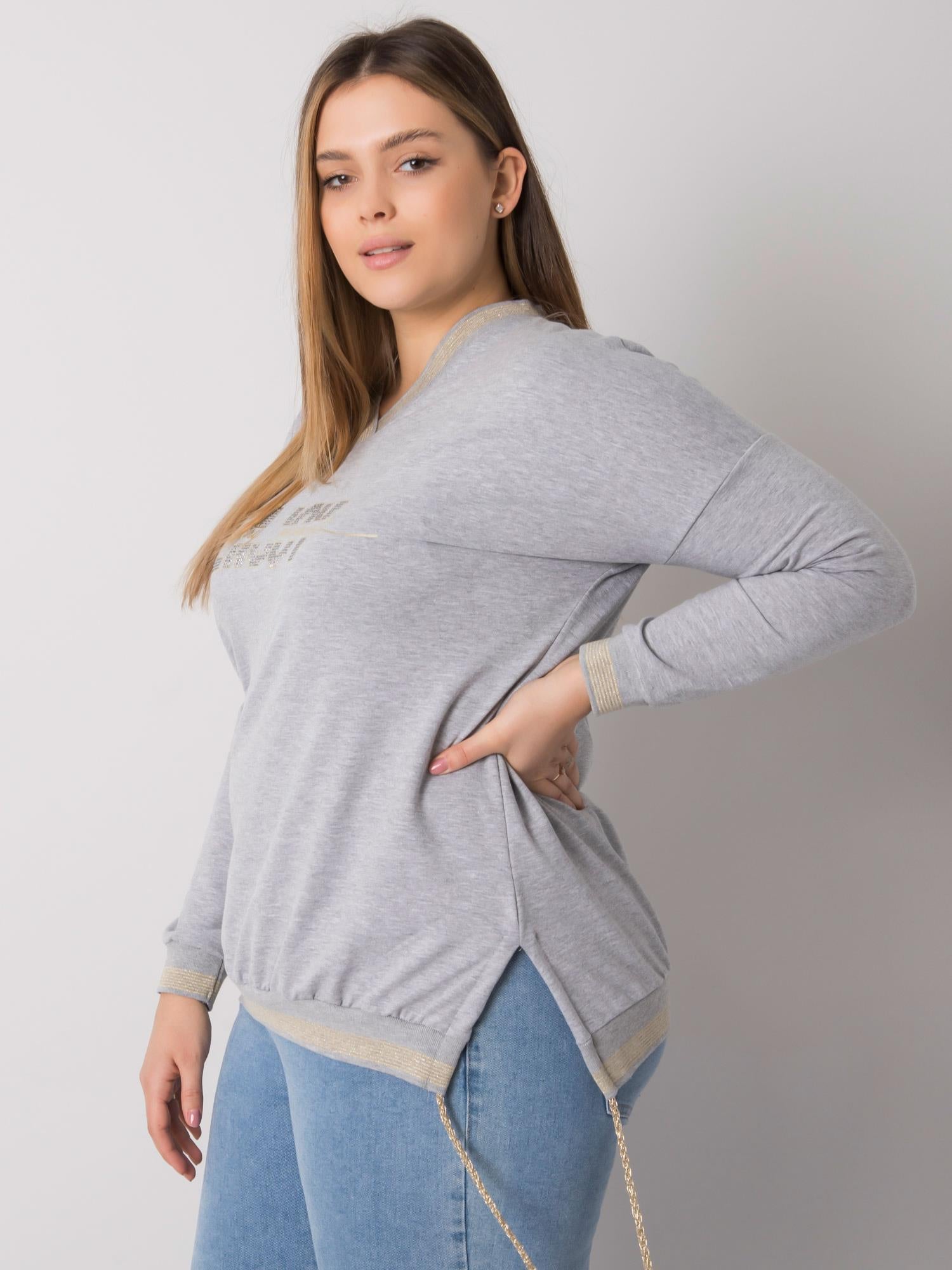 Szara melanżowa bluzka plus size z napisami
