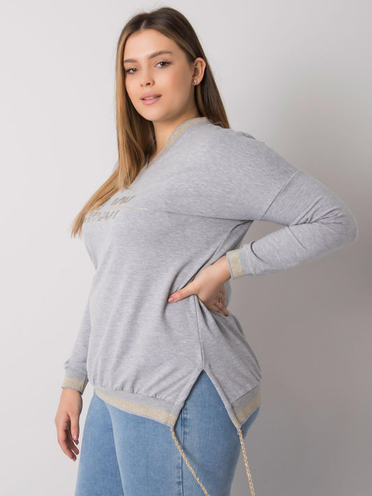Szara melanżowa bluzka plus size z napisami