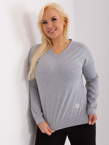 Szara melanżowa bluzka plus size z dekoltem V