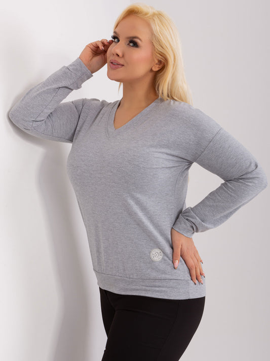 Szara melanżowa bluzka plus size z dekoltem V