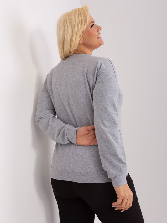 Szara melanżowa bluzka plus size z dekoltem V
