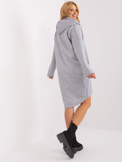 Szara melanżowa długa bluza basic z kapturem
