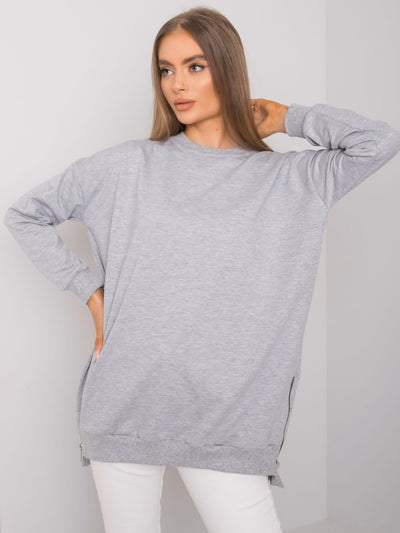 Szara melanżowa długa dresowa bluza basic z suwakami