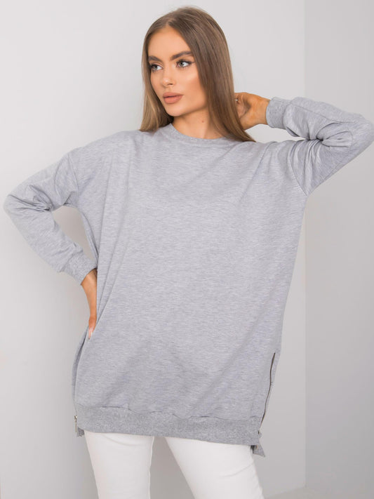 Szara melanżowa długa dresowa bluza basic z suwakami
