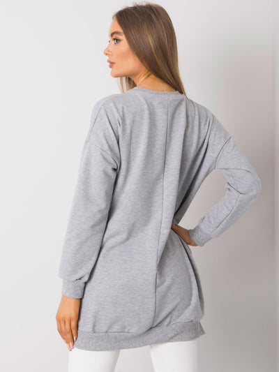 Szara melanżowa długa dresowa bluza basic z suwakami