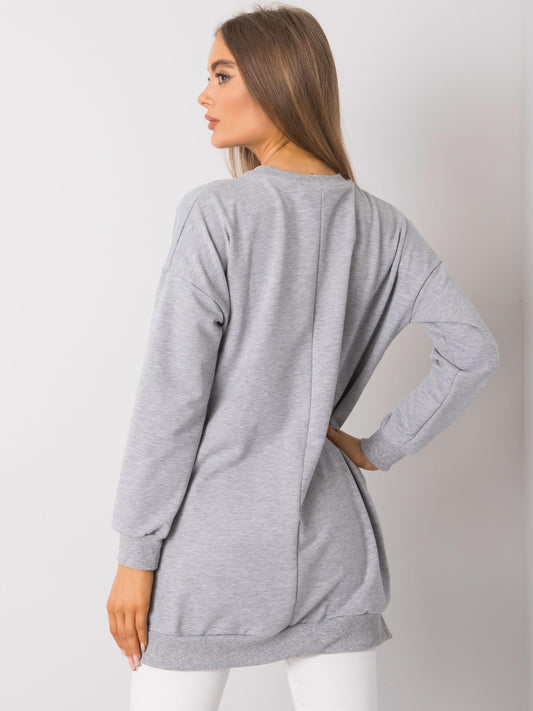 Szara melanżowa długa dresowa bluza basic z suwakami