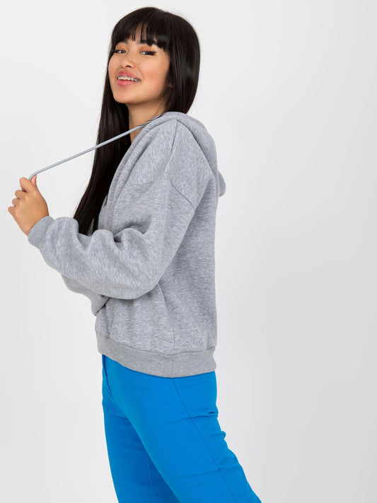 Szara melanżowa dresowa bluza basic z dekoltem w serek