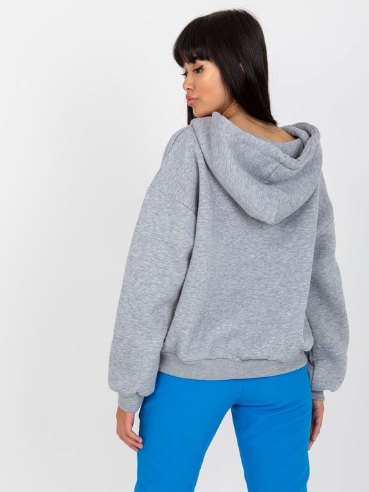 Szara melanżowa dresowa bluza basic z dekoltem w serek