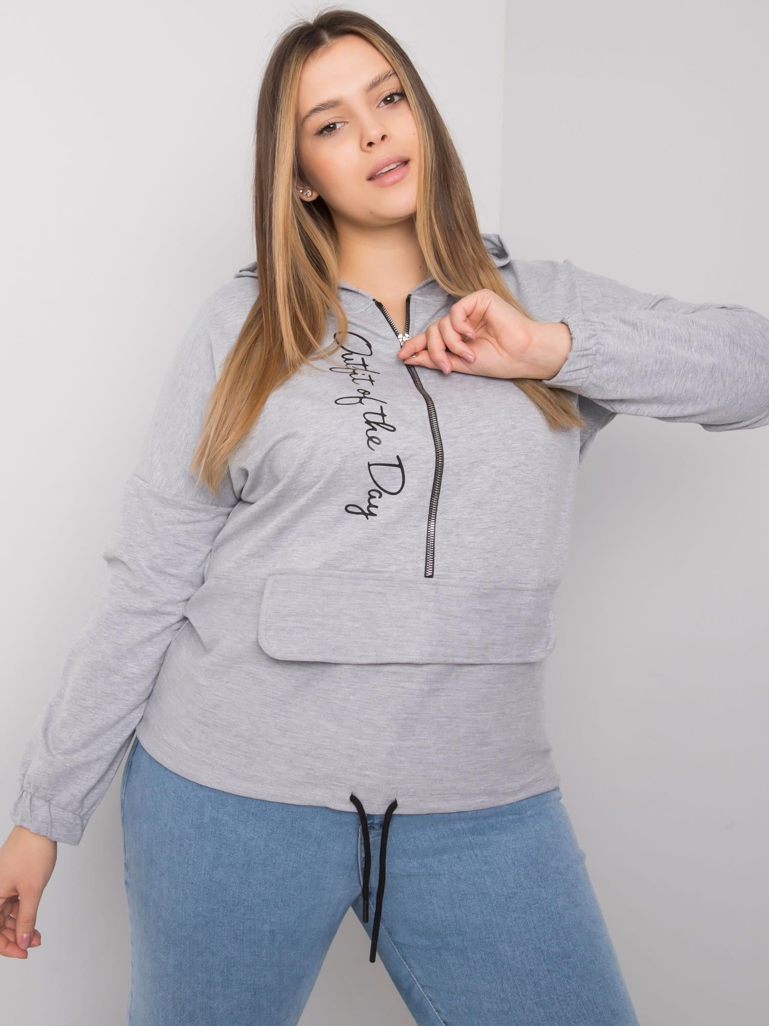 Szara melanżowa bluza plus size z kapturem