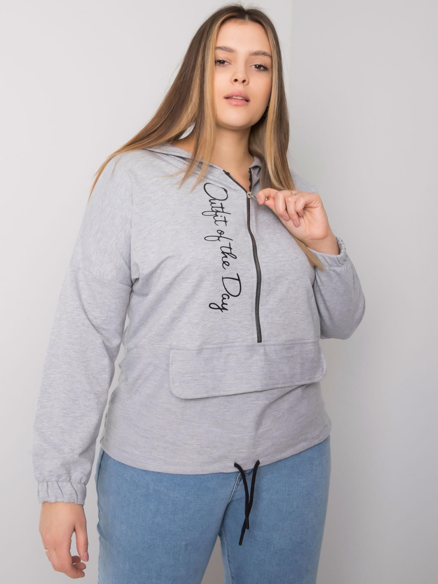 Szara melanżowa bluza plus size z kapturem