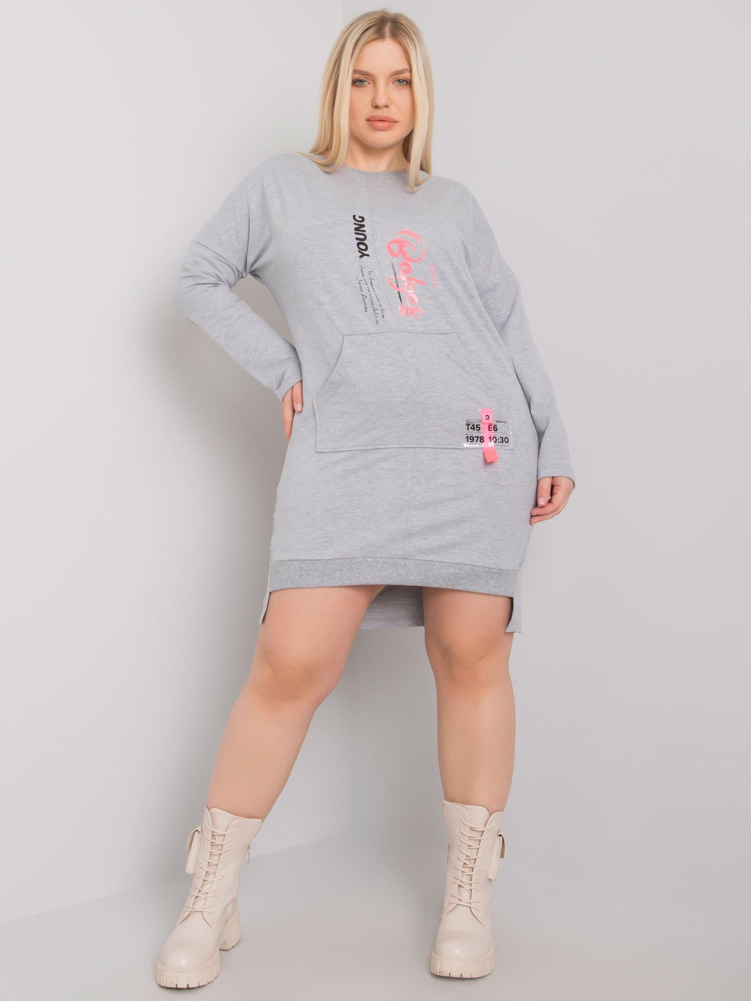 Szara melanżowa sukienka damska plus size z kieszenią