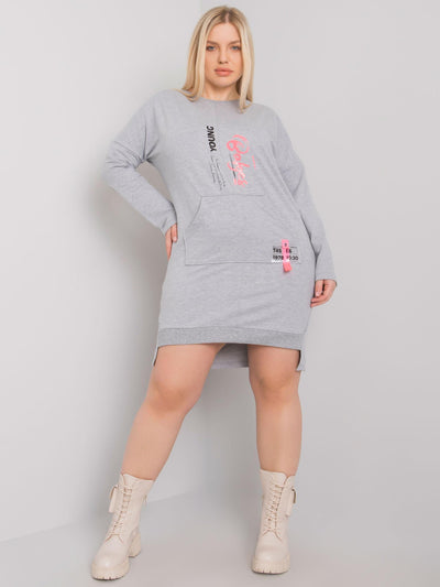 Szara melanżowa sukienka damska plus size z kieszenią