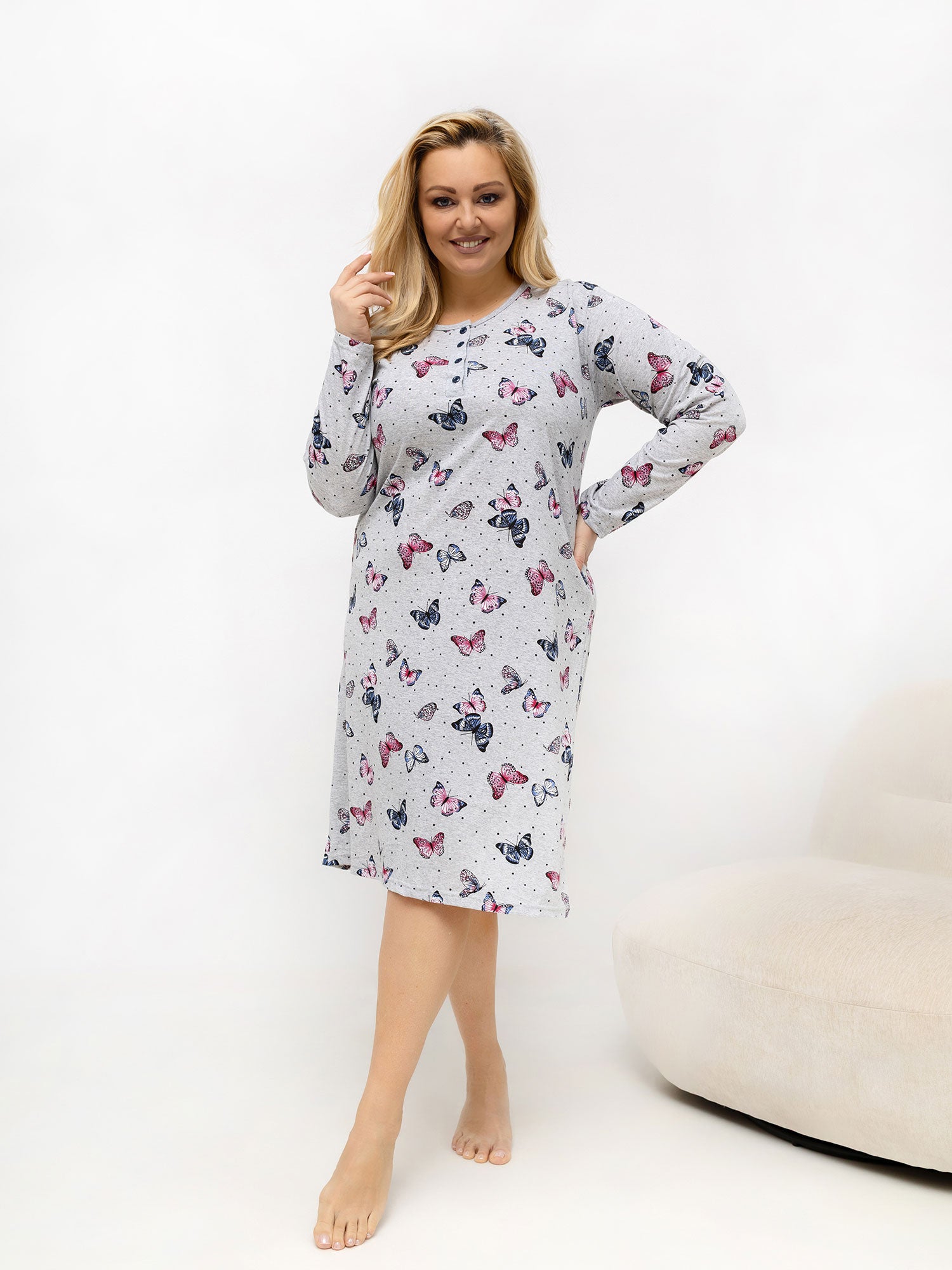 Szara nocna koszula plus size z bawełny